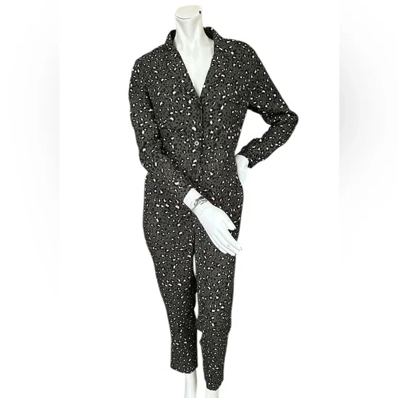 Boden Army Green Black & Pink Leopard Print Tillie Boiler Jumpsuit Size 6 Petite - Picture 3 of 9